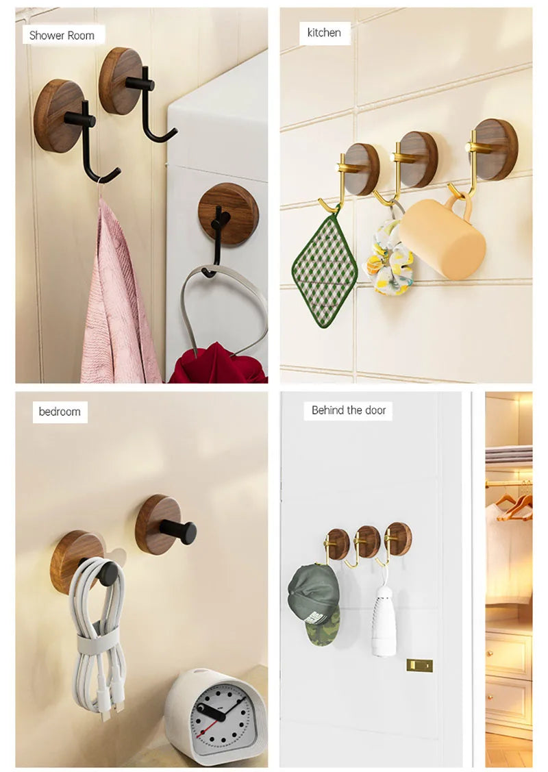 Self-Adhesive Wooden Wall Hooks for Hanging,Modern Coat Hooks,Natural Wood Hooks for Hanging Hats Towels Robe Clothes Keys Bags