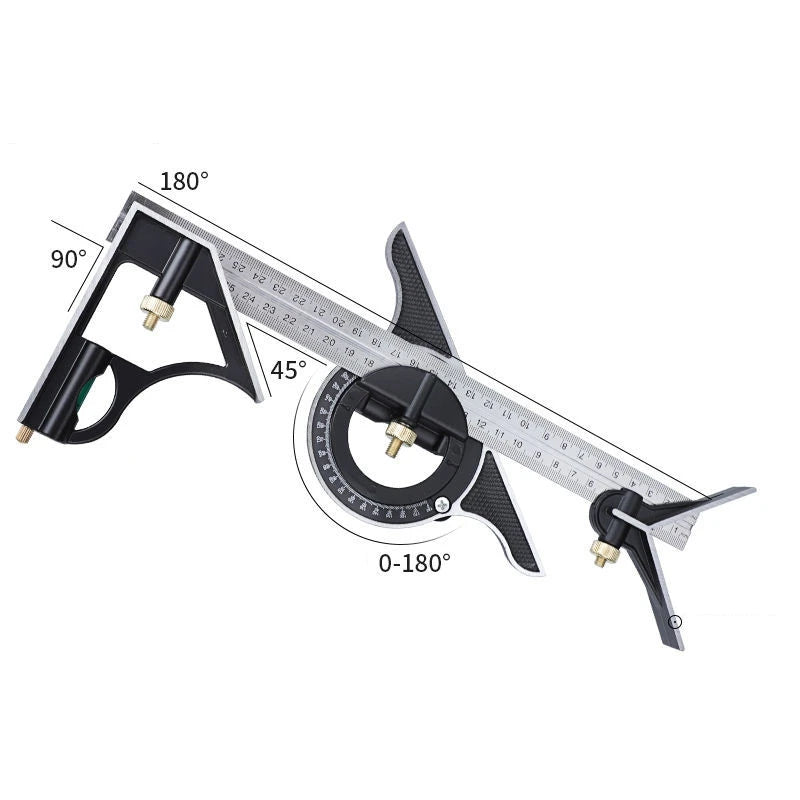 Multi Functional Combination Adjustable Right Angle Ruler and Protractor, Movable Measuring Tool Measuring Instrument