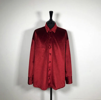 Men's Winter Velvet Shirt Red Black Luxury Clothes For Mens Burgundy chemise velours homme Korean Men Clothing Streetwear
