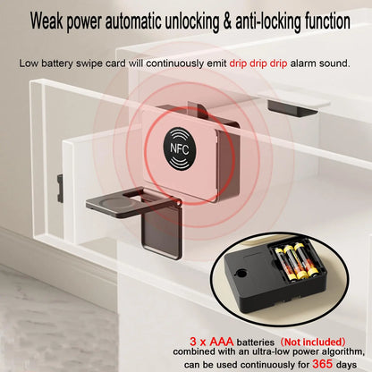 NFC Smart Cabinet Lock Magnetic Sensing Child Safety Baby Proofing Drawer Lock 2 Unlocking Methods Long Battery Life Universal
