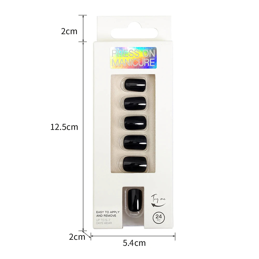 Short Full Press on Nails 24 Pcs False Nails Set Stick on Nails High Quality Reusable Fake Nails Solid Color Design Nail Art