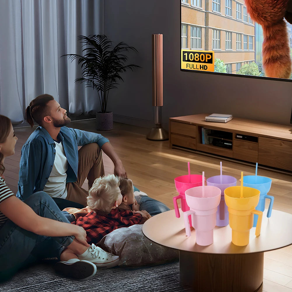 New 2 IN 1 Creative Popcorn Snack Cup Integrated Beverage Cup with Handle Portable Beverage Cup Novel Design and Many Functions