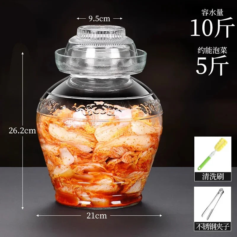 Traditional Fermenting Kit Crock with Water Seal Airlock Lid, for Pickles Kimchi Sauerkraut,Glass Jar with Lid Fermentation Jar