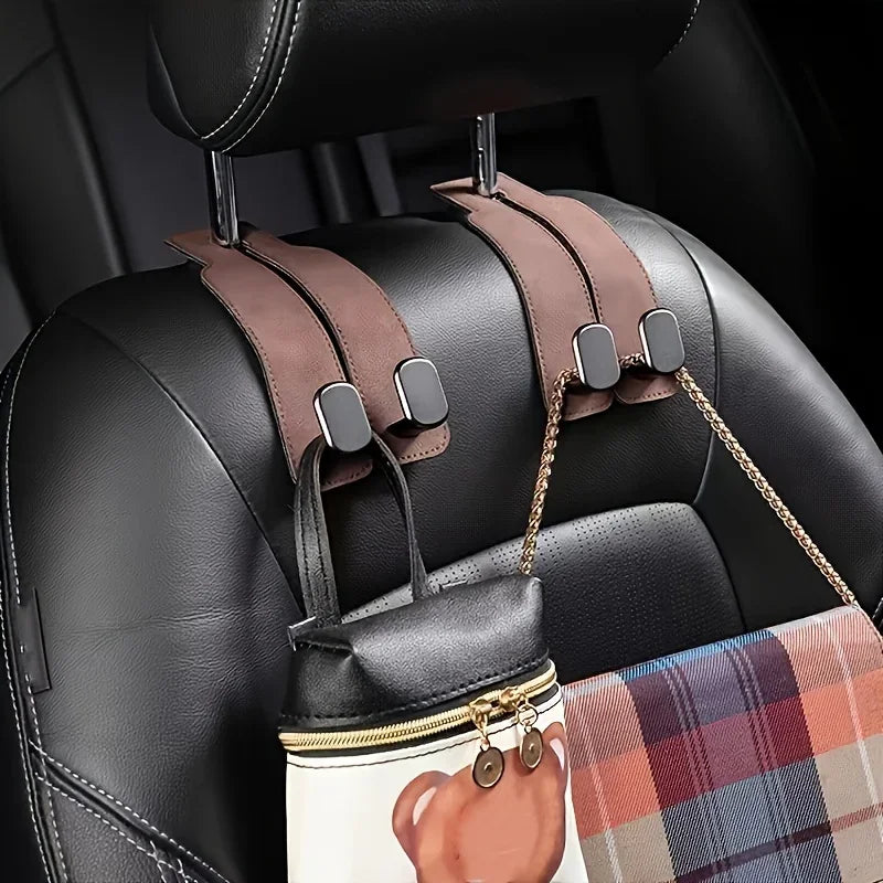 Car Purse Hook for Headrest - Premium Leather & ABS -Duty Hooks, Easy Install Car Seat Back Storage Hook
