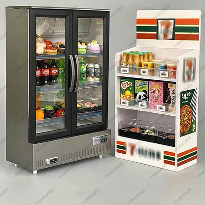 Miniature Shop Furniture Fridge Freezer Shelf Cool Drink Food Items Toy Mini Handcraft Dollhouse Simulation Scenario Display