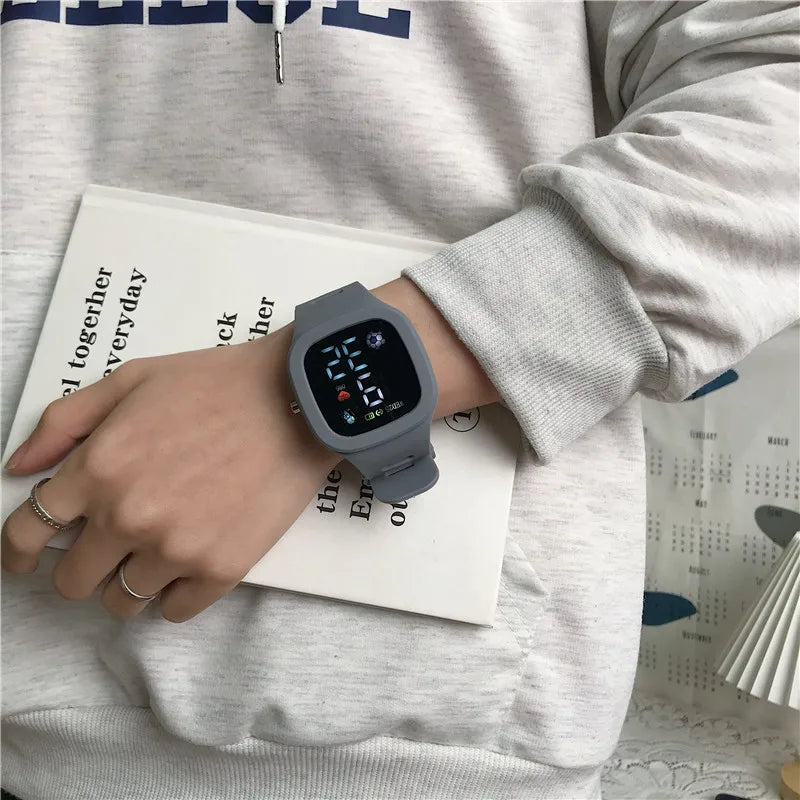 Sports Electronic Watch for Kids Children LED Digital Watch Big Dial Silicone Football Sports Watch Boys Girls Student Clock