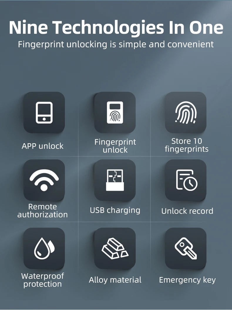 ROCKBROS Bicycle Smart Lock Bluetooth Fingerprint Unlock Waterproof High Strength Steel Alloy Anti-theft U-Lock Bike Accessories