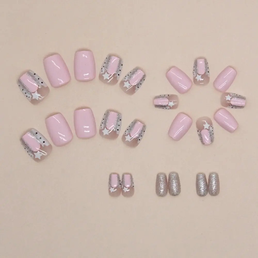 24pcs Press on Nails Square Head Fake Nails French Nail Press on Nails Waterproof Detachable Faux Fingernails Nail Tips for DIY