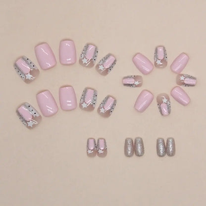 24pcs Press on Nails Square Head Fake Nails French Nail Press on Nails Waterproof Detachable Faux Fingernails Nail Tips for DIY