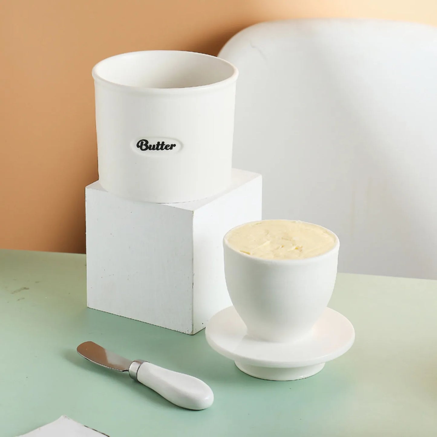 French Butter Crock For Counter With Butter Knife On Demand Spreadable Butter Ceramic Bell Style Butter Jar Butter Dish with Lid