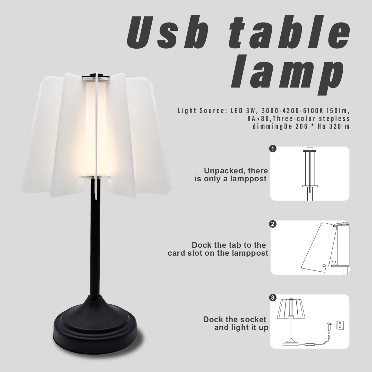 Bedroom bedside lamp USB plug LED table lamp DIY acrylic panel creative lighting mode decorative light