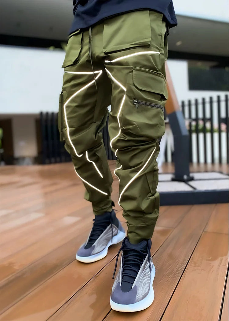 New 2025 Men‘s Casual Cargo Pants Loose Fashion Striped Multi Pocket Sports Fitness Hip Hop Jogger Trousers Male Cargo Pants