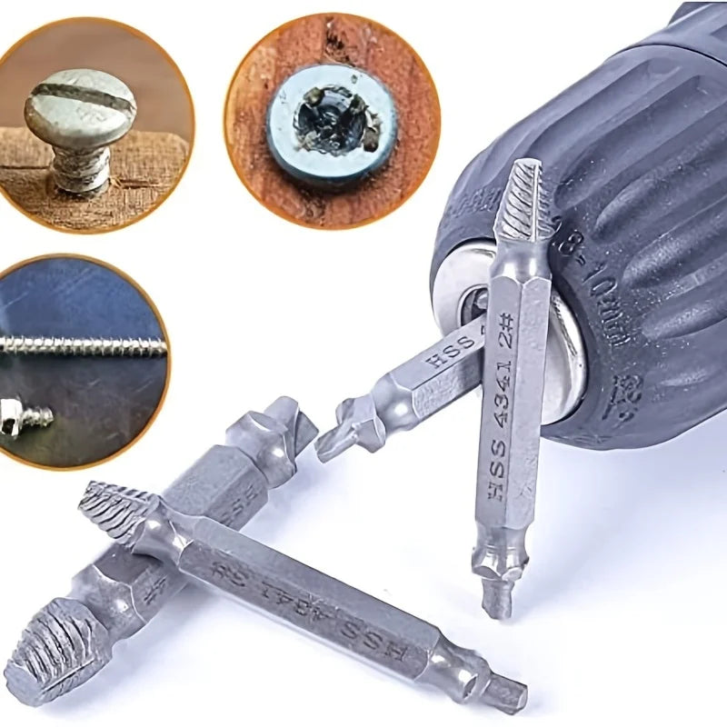 Damaged Screw Extractor Broken Bolt Stripped Set Double Head Tool Easy Out Removal Disassemble Stud Slip Teeth Demolish Remover
