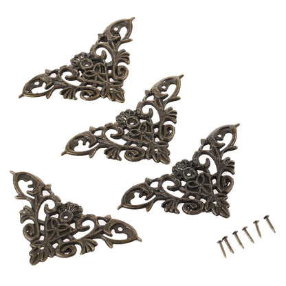4Pcs Furniture Floral Corner Protector Guards Edge Cover Decor Jewelry Case Box Book Scrapbook Album Corner Protector with Nail