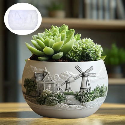 Church relief succulent plant flowerpot resin silicone mold house church storage box mold tower church cross relief gypsum molds
