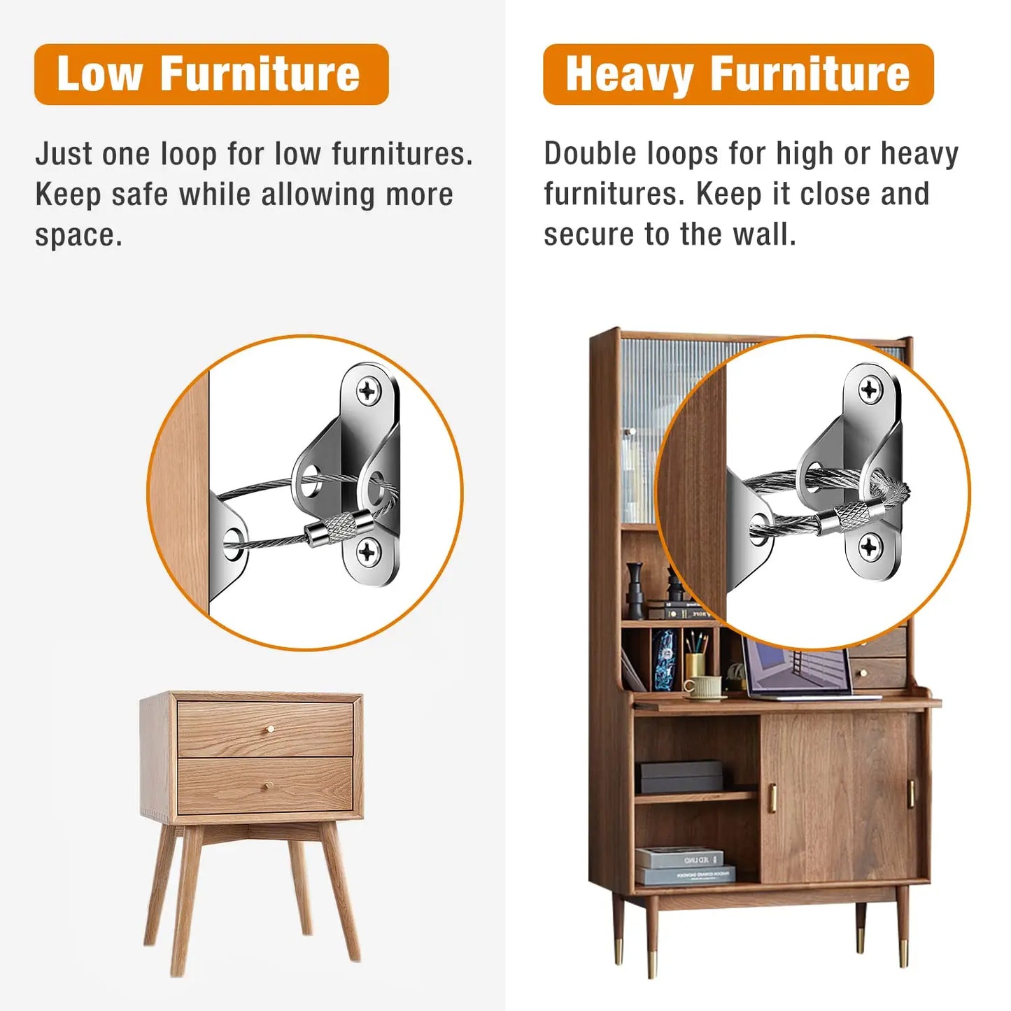 6 Sets Furniture Anchors Anti Tip Furniture Anchors for Baby Proofing, Safety Anchor Furniture Fasteners to Wall