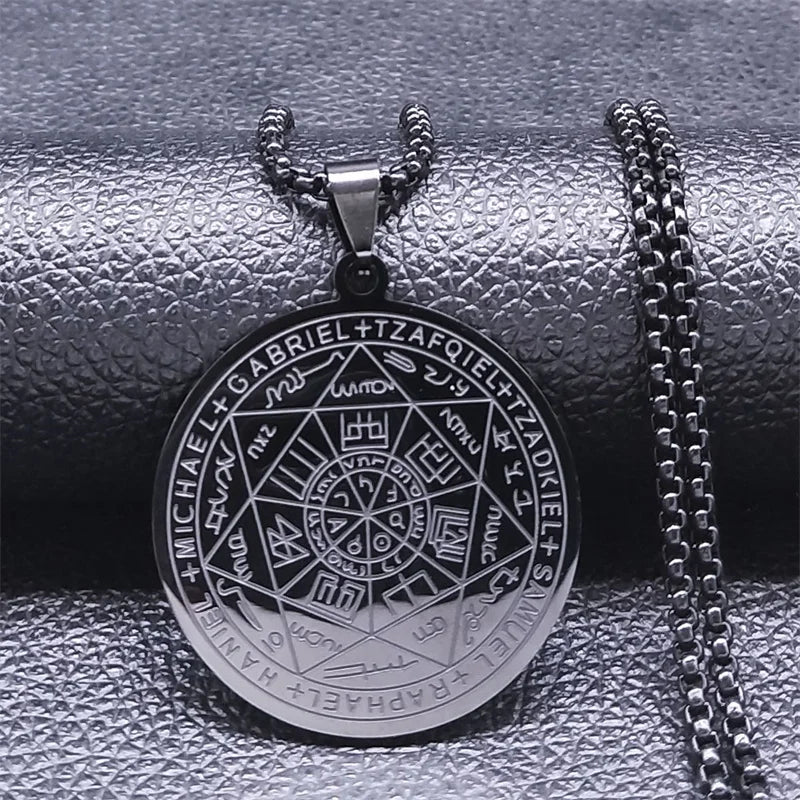 Seven Archangels Amulet Stainless Steel Necklaces Men Seal of Salomon Talisman Christian Protection Jewelry collar hombre N1162
