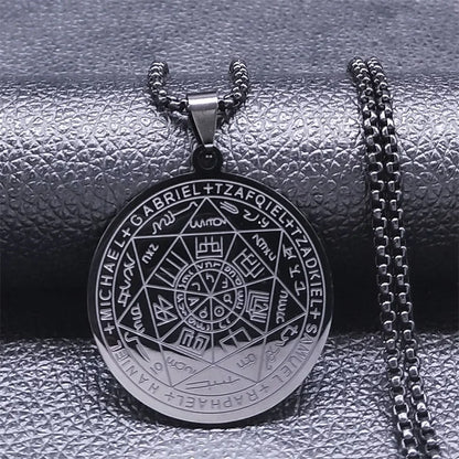 Seven Archangels Amulet Stainless Steel Necklaces Men Seal of Salomon Talisman Christian Protection Jewelry collar hombre N1162
