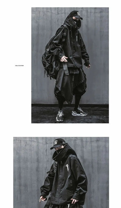 Oversize Jacket Trench Coat Men And Women Autumn Solid Japanese Fashion Vintage Casual High Street Hooded Functional Wind