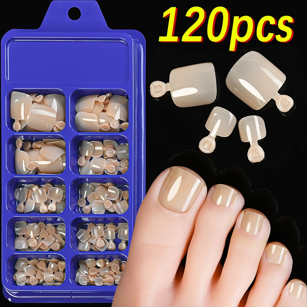 100PCS Short Square False Toenail Tips Full Cover White Artificial Fake Toenail Acrylic Foot Nail Art Tip Press on Toe Extension
