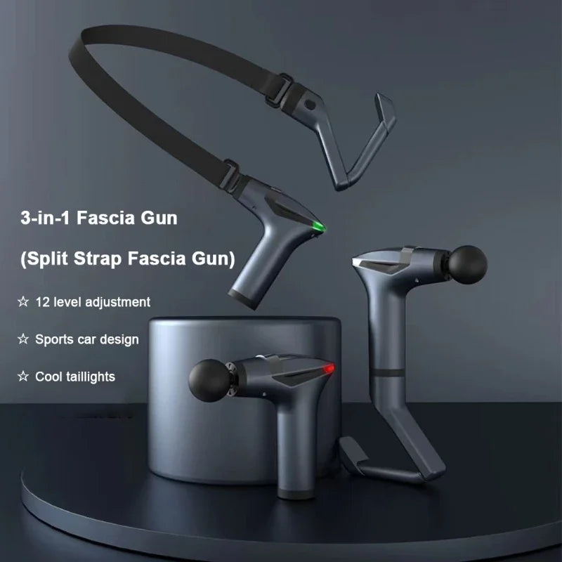 Portable Extended Handle Muscle Deep Tissue 3 in 1 Fascial Percussion Massage Gun Neck and Shoulder Back Vibration Massage Gun