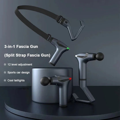 Portable Extended Handle Muscle Deep Tissue 3 in 1 Fascial Percussion Massage Gun Neck and Shoulder Back Vibration Massage Gun