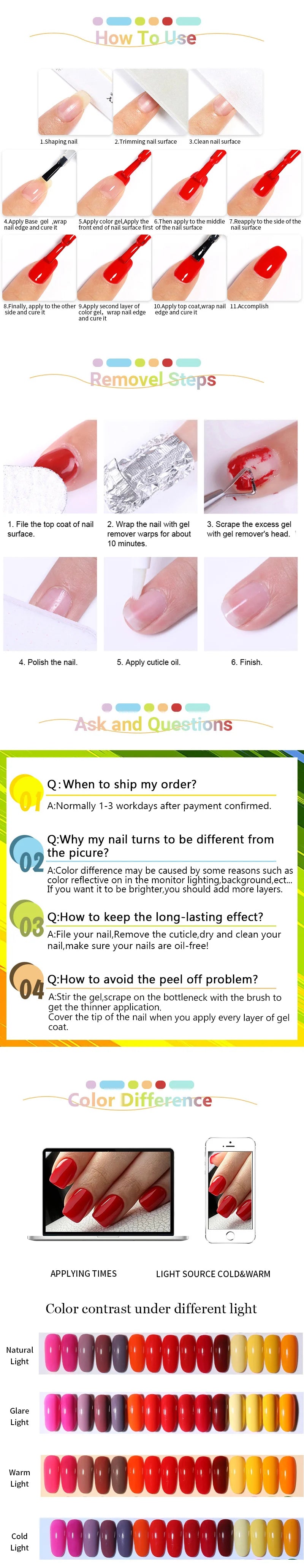 LILYCUTE 6Pcs/Set 7ML Gel DIY Nail Polish Bright Pink Semi Permanent Soak Off UV LED Gel Varnish Nail Art Design Manicure Kit