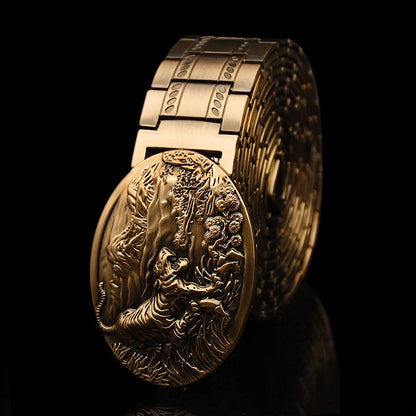 Men's belt metal stainless steel belt silver dragon retro-cologne silver belt high-end designer steel belt personality belt