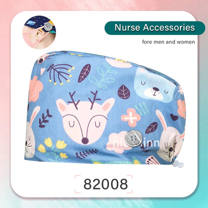 Cartoon Printed Operating Room Doctor Work Scrub Hat Pharmacy Dentistry Clinic Surgical Cap Adjustable Medical Nurse Accessories