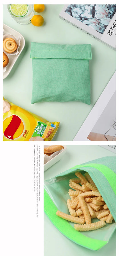 Reusable Sandwich Storage Bag TPU Lining Velcro Snack Bags for Kids Washable Waterproof Food-Safe Reusable Snacks Bags
