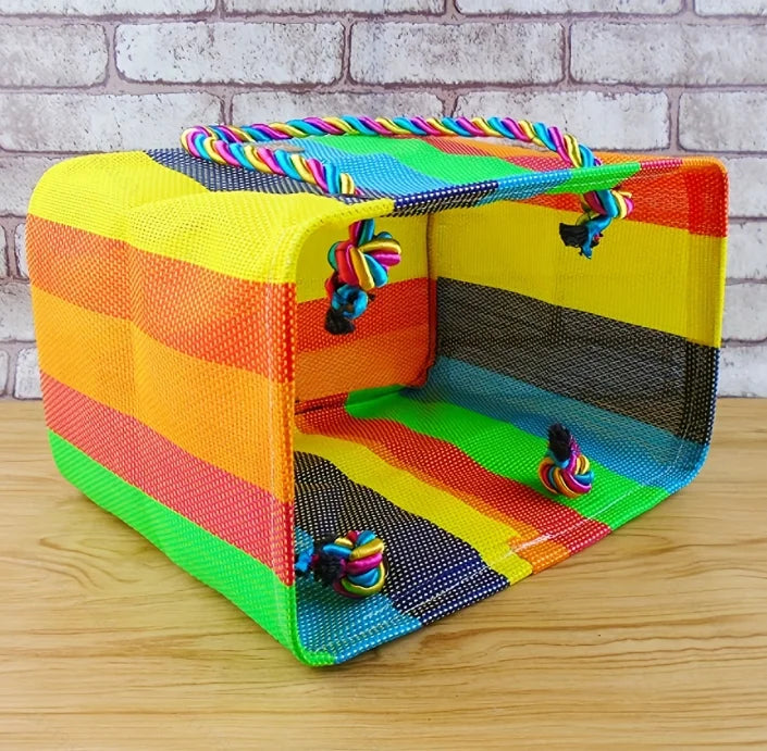 Rainbow woven mesh bath bag portable bath basket folding bath basket Fitness bath bag toiletry bag one package