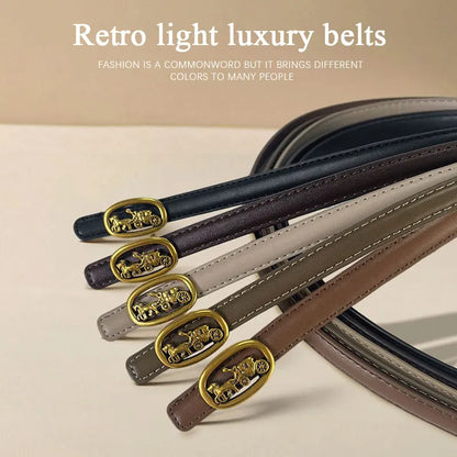 Narrow 1.3cm fashion luxury brand ladies pin buckle women genuine leather dress strap for jeans wastband