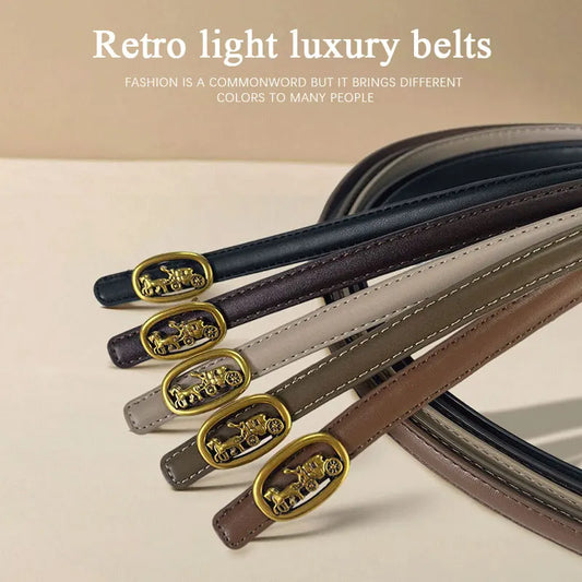 Narrow 1.3cm fashion luxury brand ladies pin buckle women genuine leather dress strap for jeans wastband