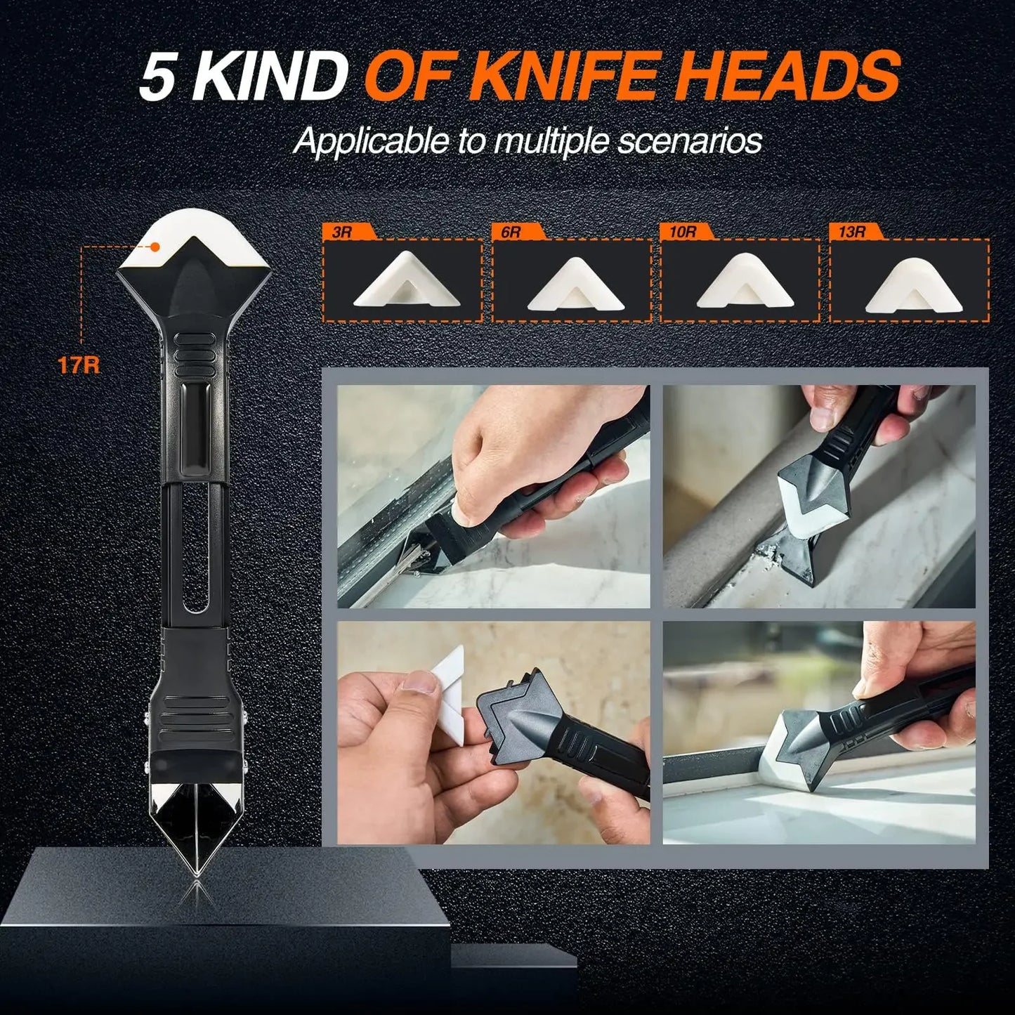 Silicone Caulking Tool 5 in 1 Multi-function Scraper Tool Grout and Caulk Removal Tool for Bathroom Kitchen Floor Window Sink