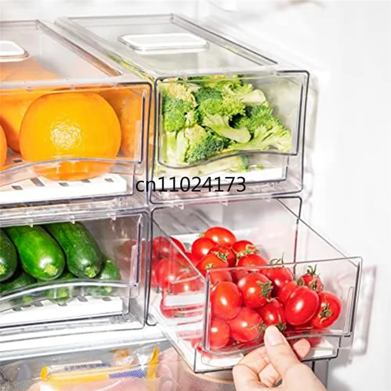 Refrigerator Organizer Bins With Pull Out Drawers Fridge Produce Drawer Set For Save Vertical Space Durable