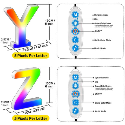 Smart LED Letters Lights Alphabet Light Decorative Name Letter Number Lamp Night Light USB MeRGBW App Music Sync Logo Game Home