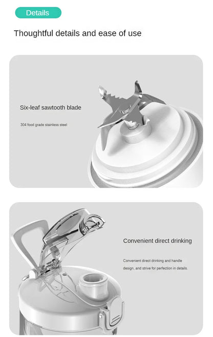 Portable Blender Juicer Multifunctional Usb Charging 600ml Electric Juicer Machine Fresh Fruit Juice Blender Smoothie Cup Bottle