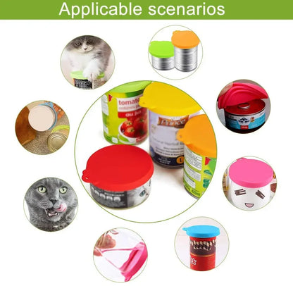 2sets Random Color Silicone Pet Can Lid Reusable Food Storage Keep Fresh Tin Cover Cats Dogs Food Health Supplies Lid and spoon