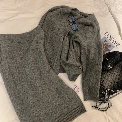 Women Sweater Winter 2 Piece Sets Elegnat Knitted Suits Female Sweaters Vintage Womens Skirt High Waist Autumn Vintage Vestidos