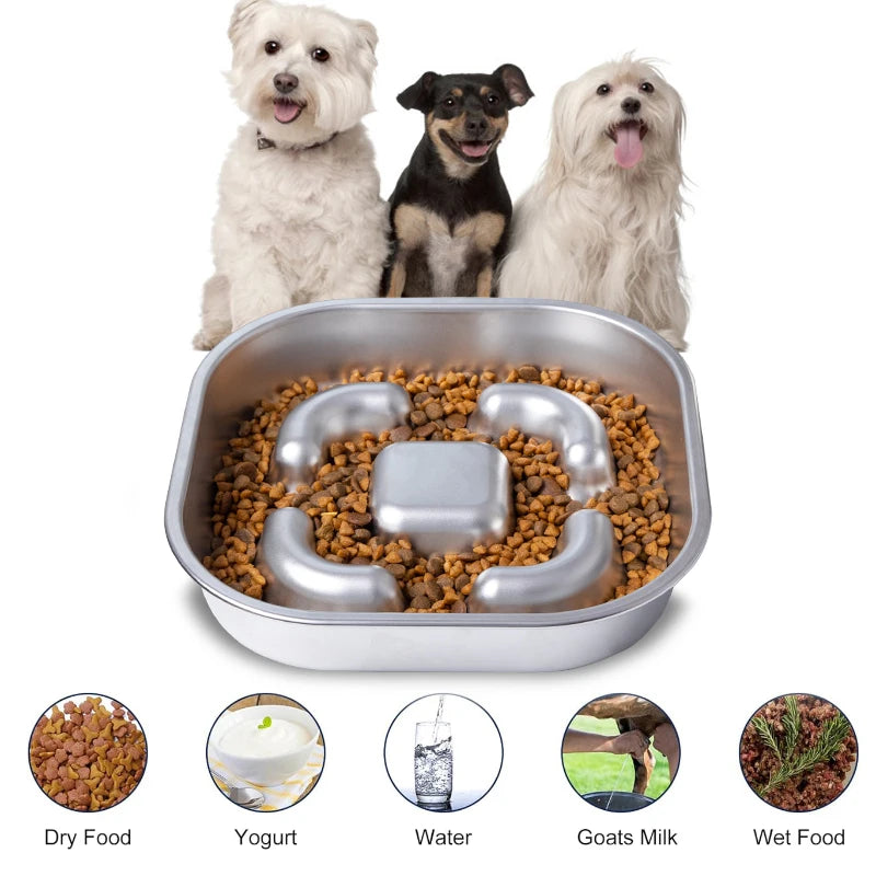 Dog Slow Feeder Bowls 304 Stainless Steel Dog Slow Feeder Bowl Available on Both Sides Slow Feeding Feeder Pets Cats Dog Bowls