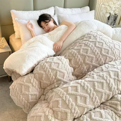 Super Thick Weighted Winter Blanket for Bed Faux Lamb Cashmere Plush Fleece Throw Queen King Size Cozy Warm Quilt Comforter