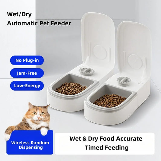 Automatic Pet Feeder Wet Dry Food Smart Timed Meal Dispenser Freshness Preservation Dual Trays Anti-Jamming Easy-Clean Cats Dogs