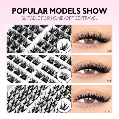 GROINNEYA Lash Clusters Kit DIY Lash Extension Volume Waterproof Individual Lashes Clusters Kit Lash Bond & Seal & Lash Tweezers