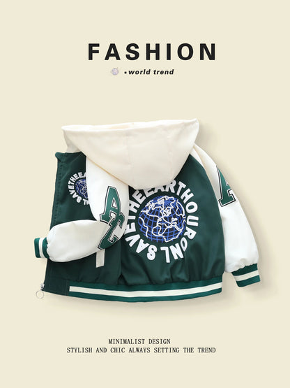 Color - Blocked Hooded Baseball Coats for Boys (3 - 10 Y) in Trendy Spring - Autumn Style
