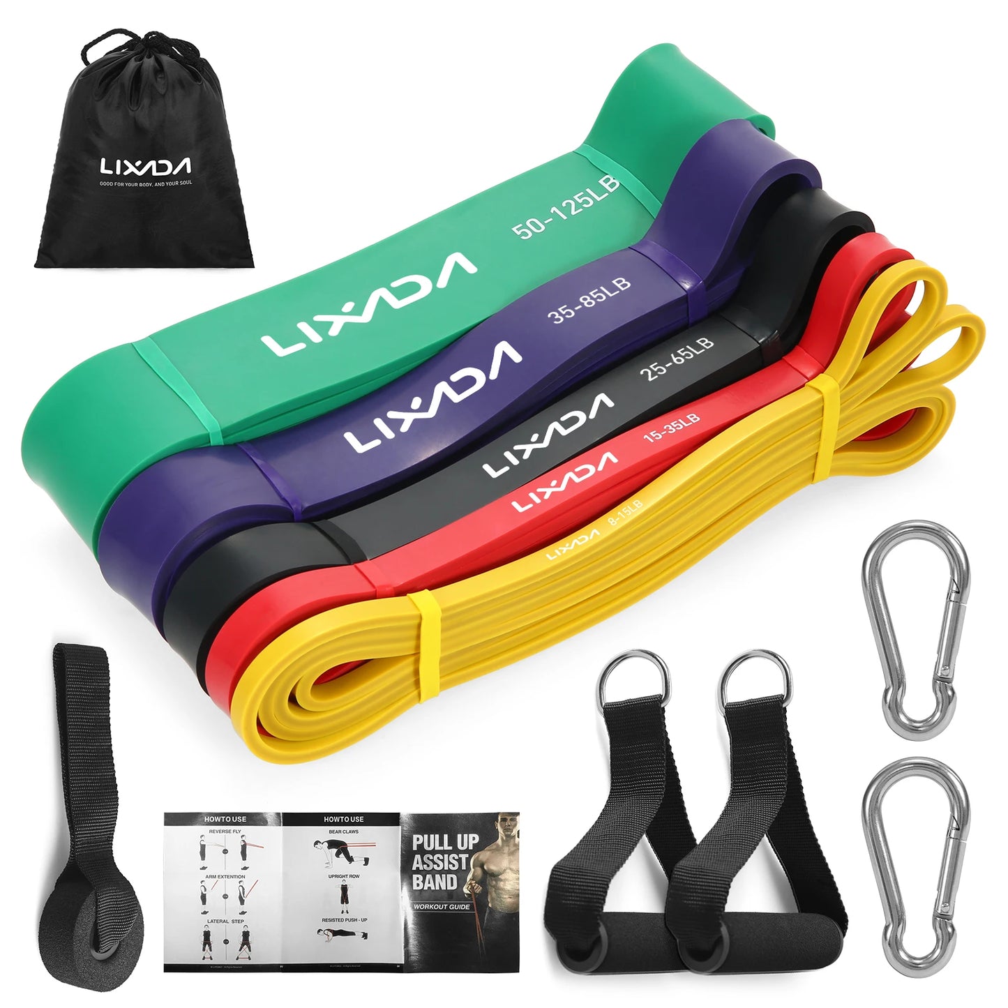 Lixada Pull Up Assist Bands Set Resistance Loop Bands Powerlifting Exercise Stretch Bands with Door Anchor Foam Handles Hooks