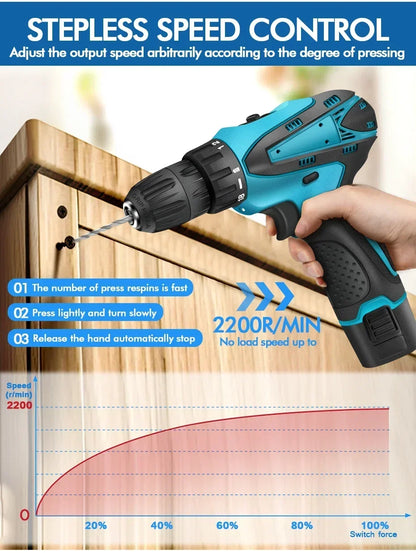 Rechargeable Lithium Battery Electric Hand Drill Electric Screwdriver Cordless Power Drills Home DIY Electric Drill
