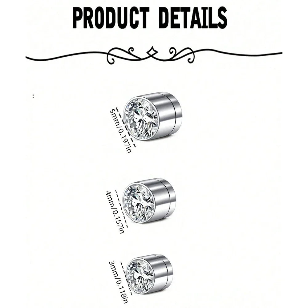 2Pcs CZ Dia 3-5mm Faux Non Pierced Ear Ring Ear Cuff Stainless Steel Fake Ear Ring Studs  For Women Men No Piercing Body Jewelry