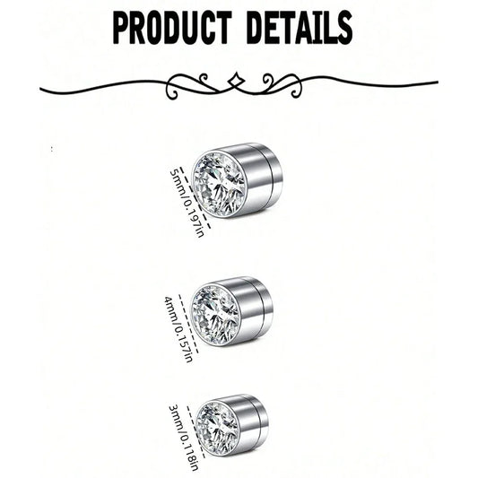 2Pcs CZ Dia 3-5mm Faux Non Pierced Ear Ring Ear Cuff Stainless Steel Fake Ear Ring Studs  For Women Men No Piercing Body Jewelry