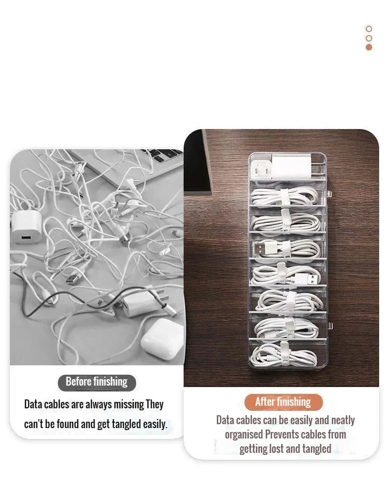 1PC Data Cable Storage Box Charging Cable Mobile Phone Charger Desktop Organizer Cable Management Tool with Cover Dustproof Box