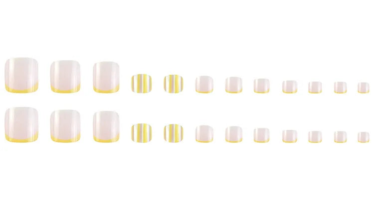 24 Pcs French Design Fake Toe Nail Press on Toe Nail Summer False Nails Acrylic Reusable Toe Nail Decorated Nails With Tool Kit